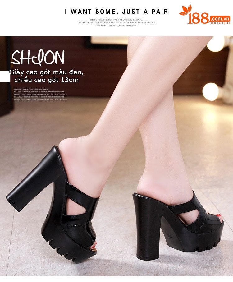 Dép nữ đế xuồng cao gót siêu cao hở mũi, gót thô platform, size lớn 40-43 — Màu đen, Màu trắng, Màu đỏ chi tiết 12