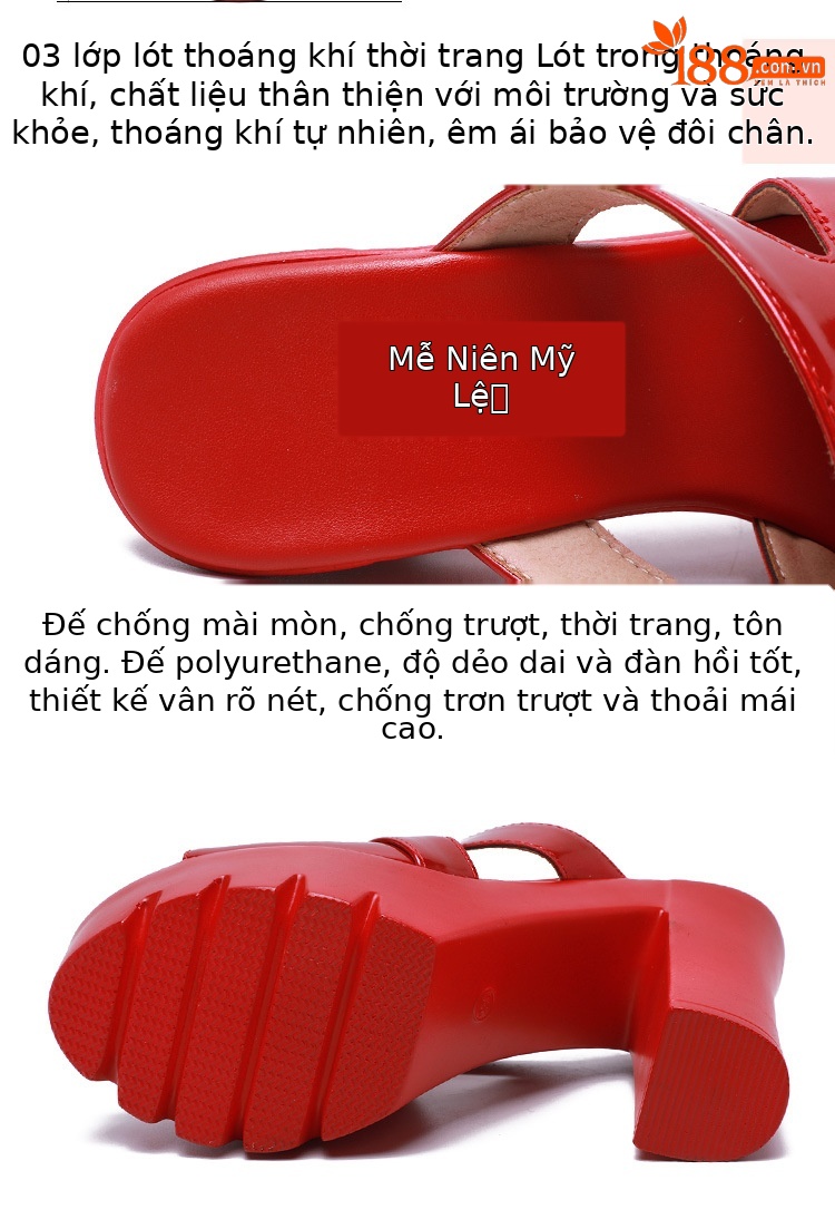Dép nữ đế xuồng cao gót siêu cao hở mũi, gót thô platform, size lớn 40-43 — Màu đen, Màu trắng, Màu đỏ chi tiết 7