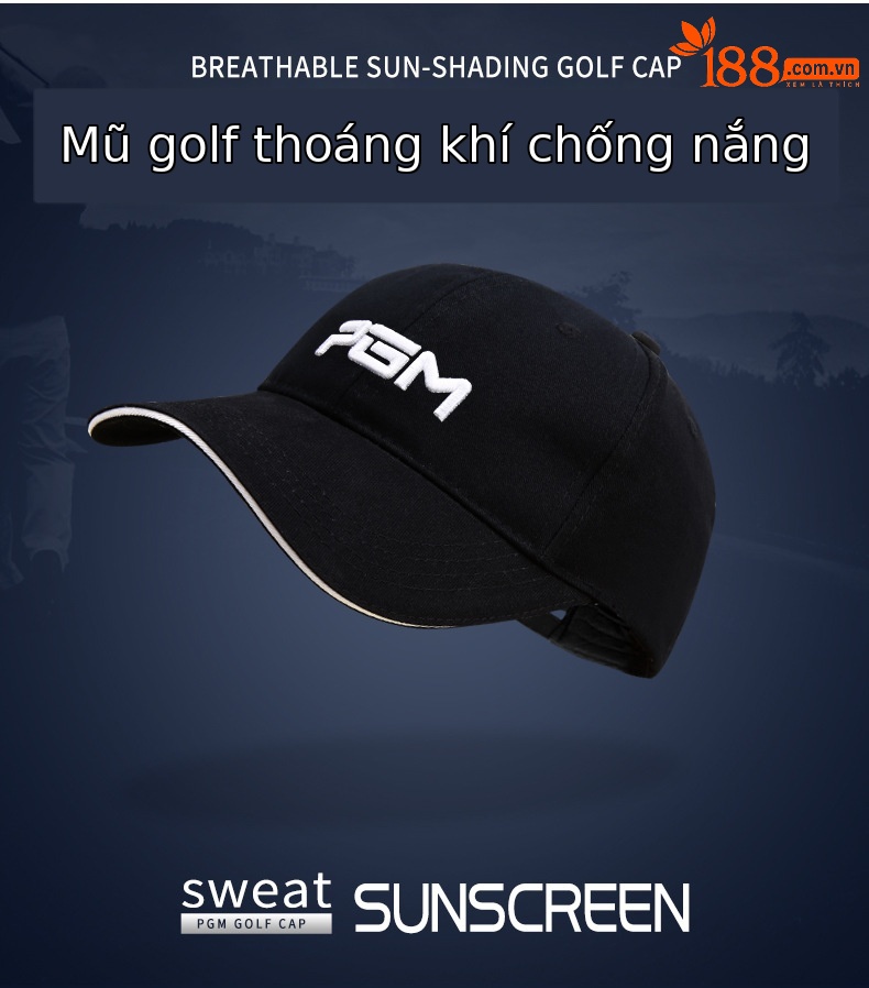 Mũ lưỡi trai golf PGM unisex chống nắng thể thao — MZ018 đen (thêu logo bên), MZ018 đen (thêu logo mặt trước), MZ018 trắng (thêu logo bên), MZ018 trắng (thêu logo mặt trước) chi tiết 3