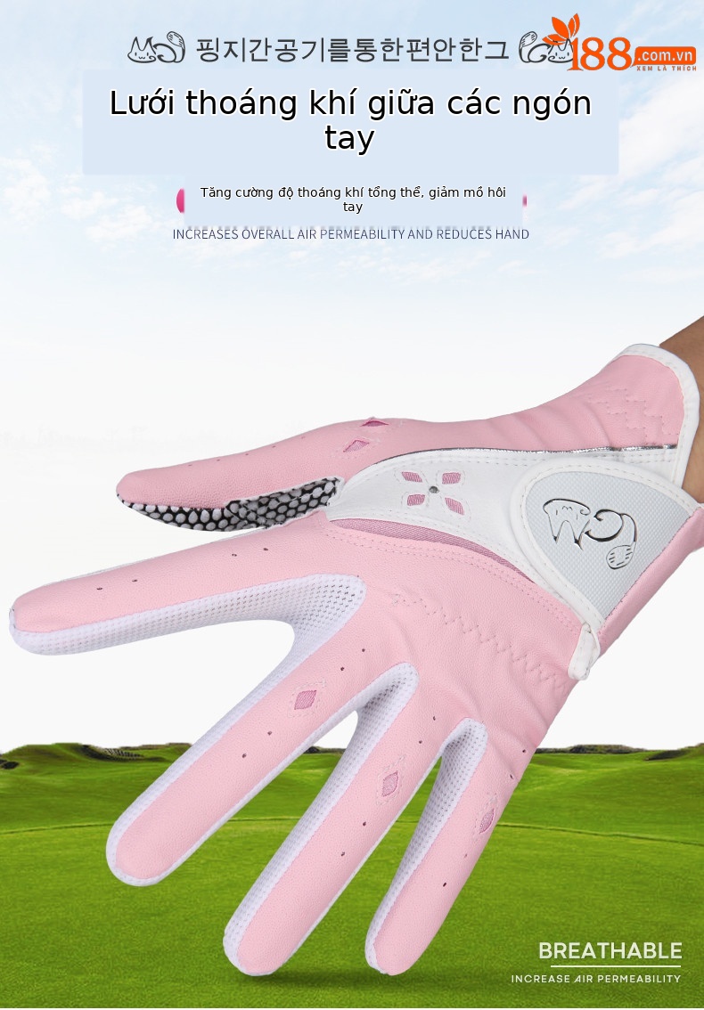 Găng tay golf nữ PGM da PU chống trượt một đôi — Màu xanh lam chi tiết 4