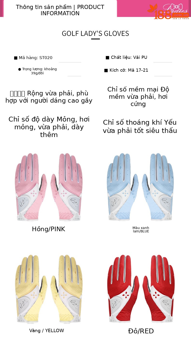 Găng tay golf nữ PGM da PU chống trượt một đôi — Màu xanh lam chi tiết 6