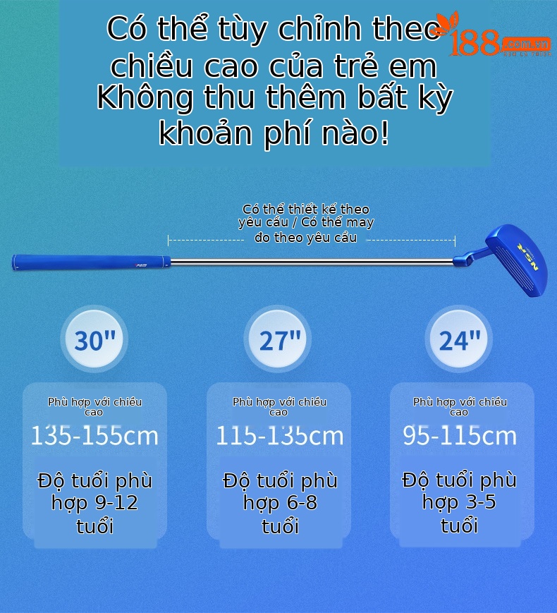 Gậy đánh golf trẻ em PGM thương hiệu thể thao — Trắng hồng (95-115cm), Trắng hồng (115-135cm), Trắng hồng (135-155cm), Xanh lam (95-115cm) chi tiết 12