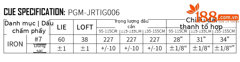 Gậy golf trẻ em PGM NSR Junior gậy sắt 7, thép không gỉ, tay carbon nhẹ — Trắng hồng (95-115cm), Trắng hồng (115-135cm), Trắng hồng (135-155cm), Xanh lam (95-115cm) chi tiết 3