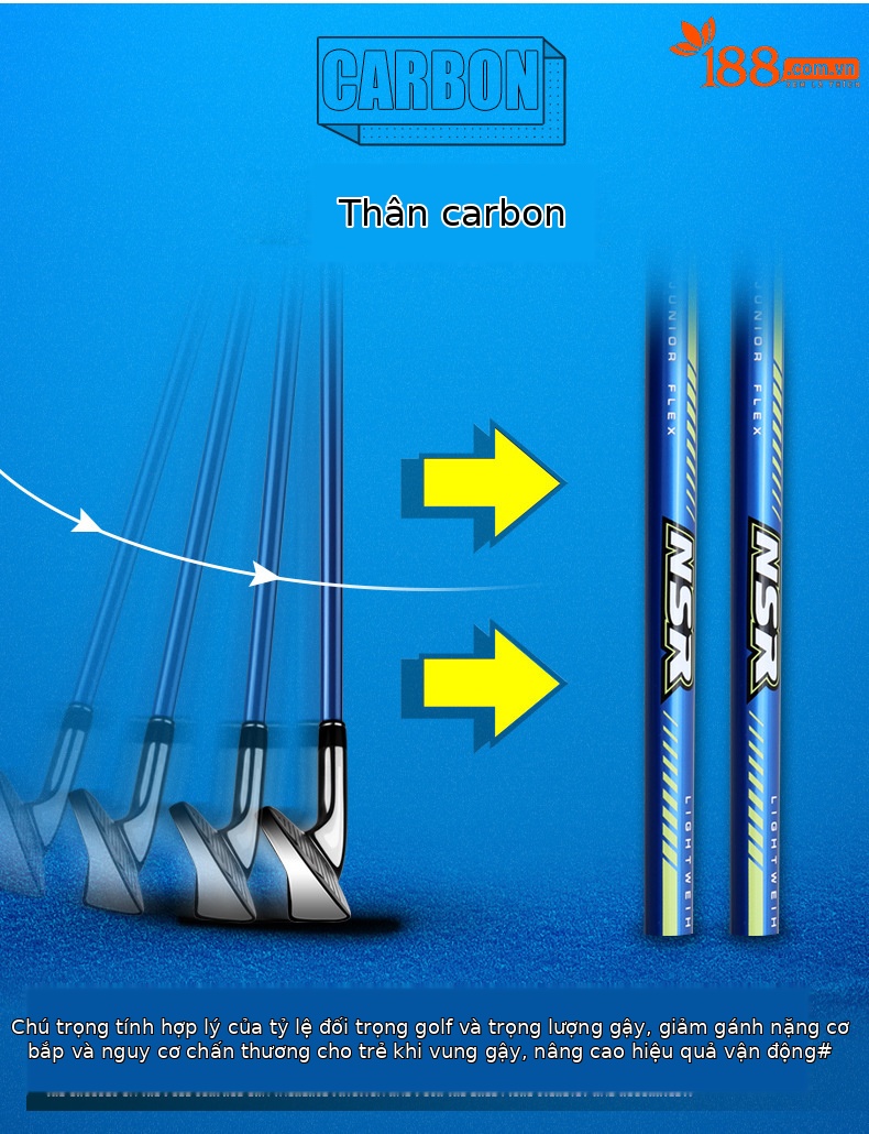 Gậy golf trẻ em PGM NSR Junior gậy sắt 7, thép không gỉ, tay carbon nhẹ — Trắng hồng (95-115cm), Trắng hồng (115-135cm), Trắng hồng (135-155cm), Xanh lam (95-115cm) chi tiết 5