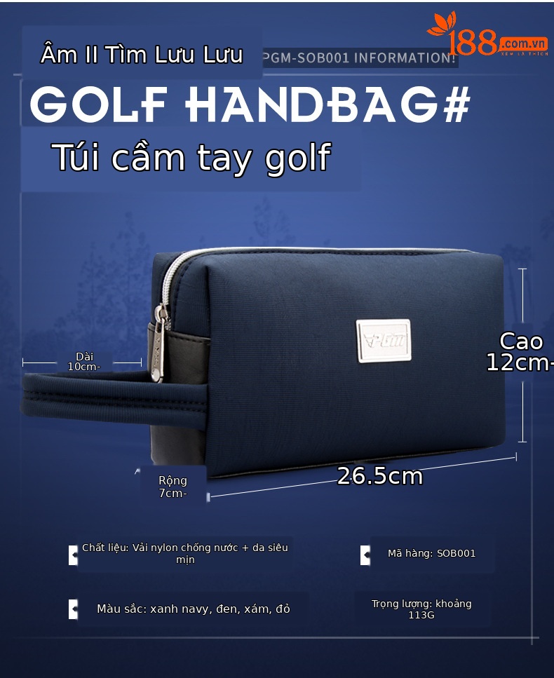 Túi cầm tay chơi golf nam chống nước đa năng dung lượng lớn 26,5×12×7 cm — SOB001-Màu đen, SOB001-màu xanh hải quân, SOB001-màu xám chi tiết 3