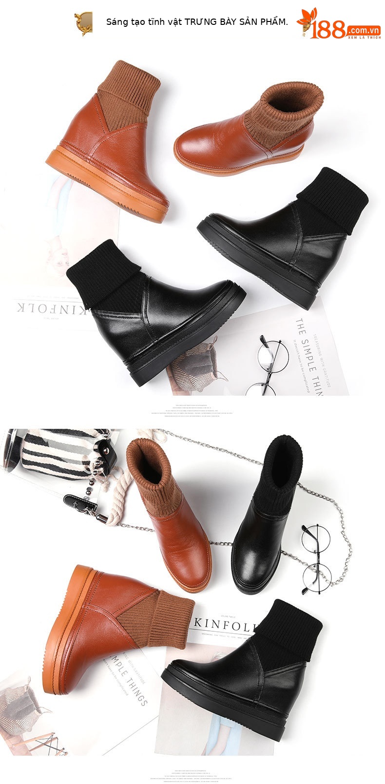 Giày boot nữ cổ thấp phong cách Hàn Quốc, tăng chiều cao, dốc gót, dễ phối đồ — Màu nâu lót nhung chi tiết 5