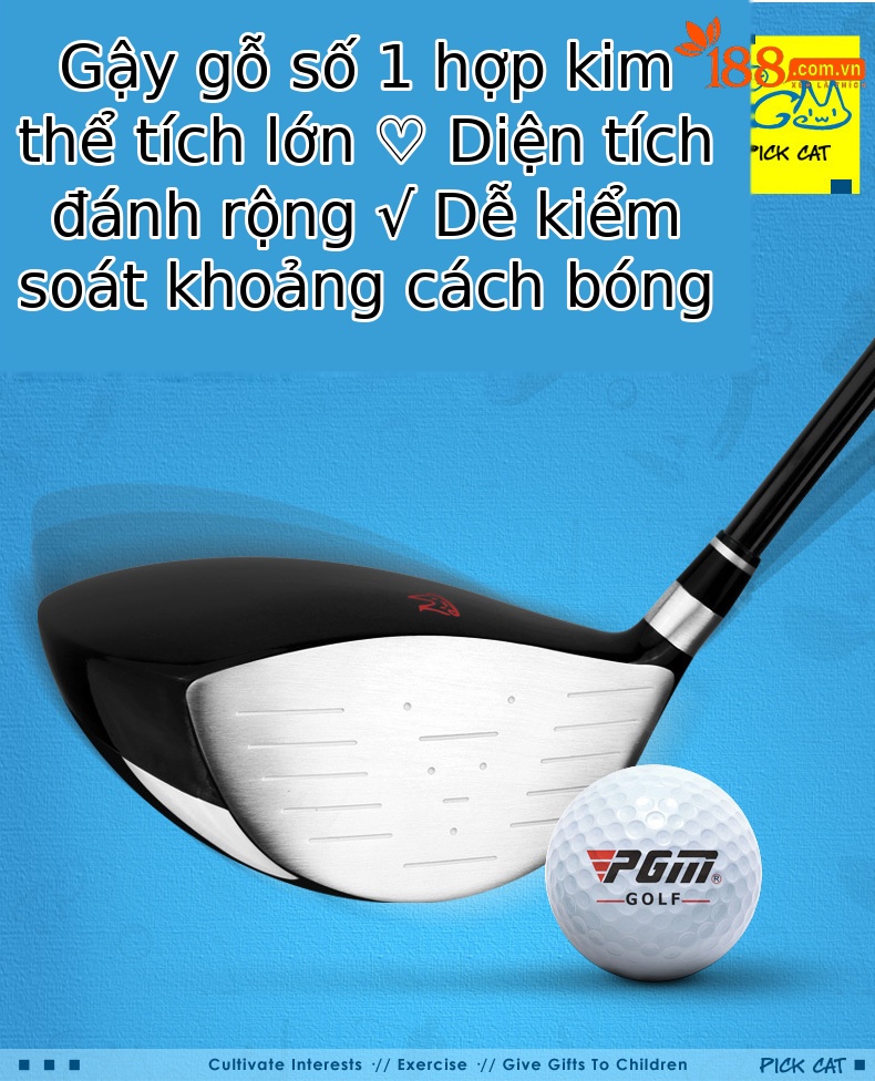 Gậy golf gỗ số 1 PGM cho trẻ em, đầu đúc nhôm nhẹ, thân carbon — Gỗ số 1 màu đen 3-5 tuổi, Gỗ số 1 Đen 6-8 tuổi, Gỗ số 1 Đen 9-12 tuổi, Gỗ số 5 màu đen 3-5 tuổi chi tiết 3