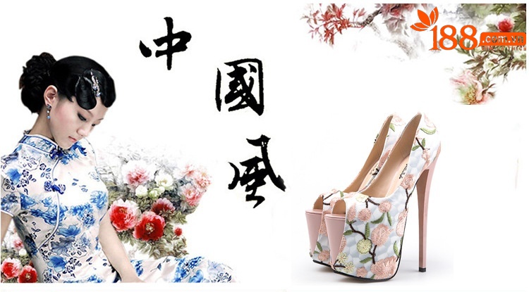 Giày sneaker nữ đế dày miệng cá phong cách Trung Quốc thêu họa tiết — Màu đỏ (19cm) chi tiết 1