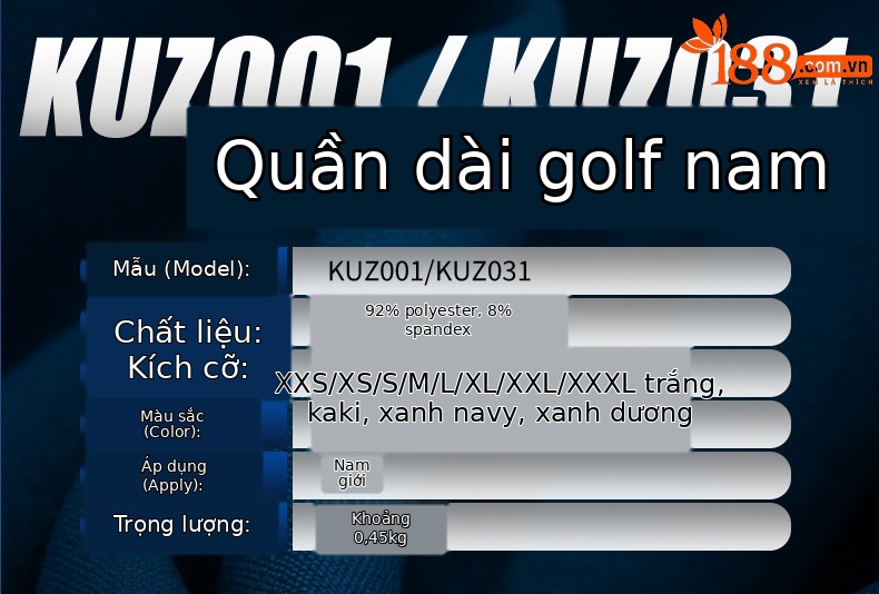 Quần golf nam ống thẳng thể thao mùa xuân hè PGM — Kuz031 màu xanh hải quân, KUZ031 xanh lam tinh khiết, KUZ031 trắng tinh chi tiết 2