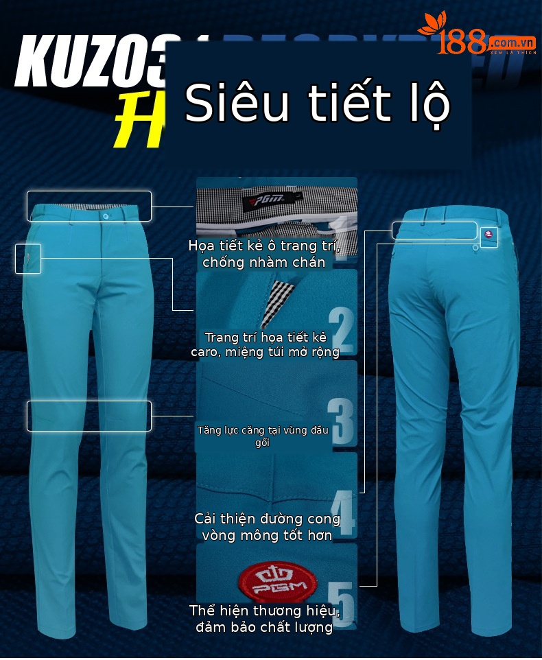 Quần golf nam ống thẳng thể thao mùa xuân hè PGM — Kuz031 màu xanh hải quân, KUZ031 xanh lam tinh khiết, KUZ031 trắng tinh chi tiết 4