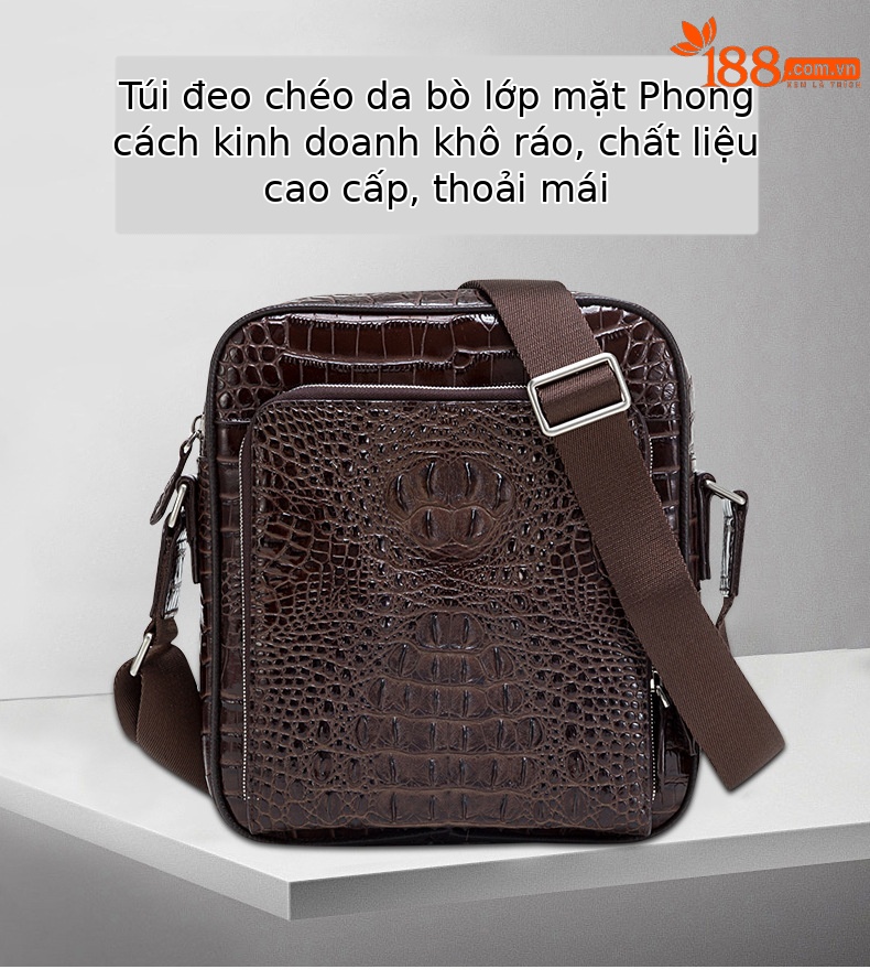 Túi đeo chéo nam da bò vuông dọc phong cách công sở mới chi tiết 1