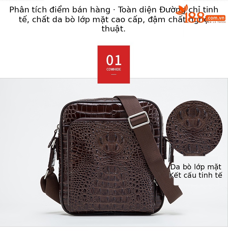 Túi đeo chéo nam da bò vuông dọc phong cách công sở mới chi tiết 3