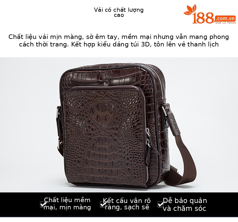 Túi đeo chéo nam da bò vuông dọc phong cách công sở mới chi tiết 4