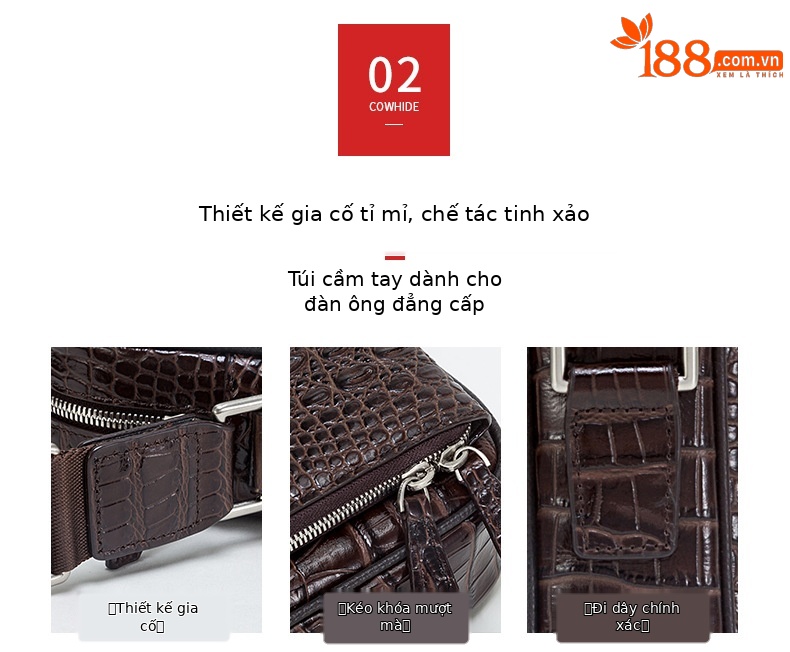 Túi đeo chéo nam da bò vuông dọc phong cách công sở mới chi tiết 5