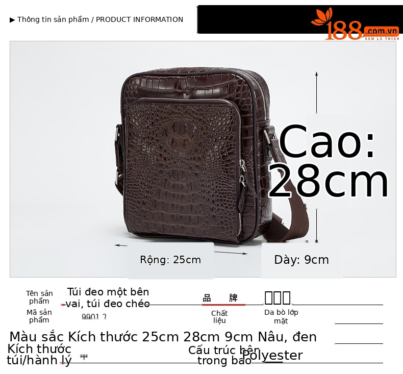 Túi đeo chéo nam da bò vuông dọc phong cách công sở mới chi tiết 8