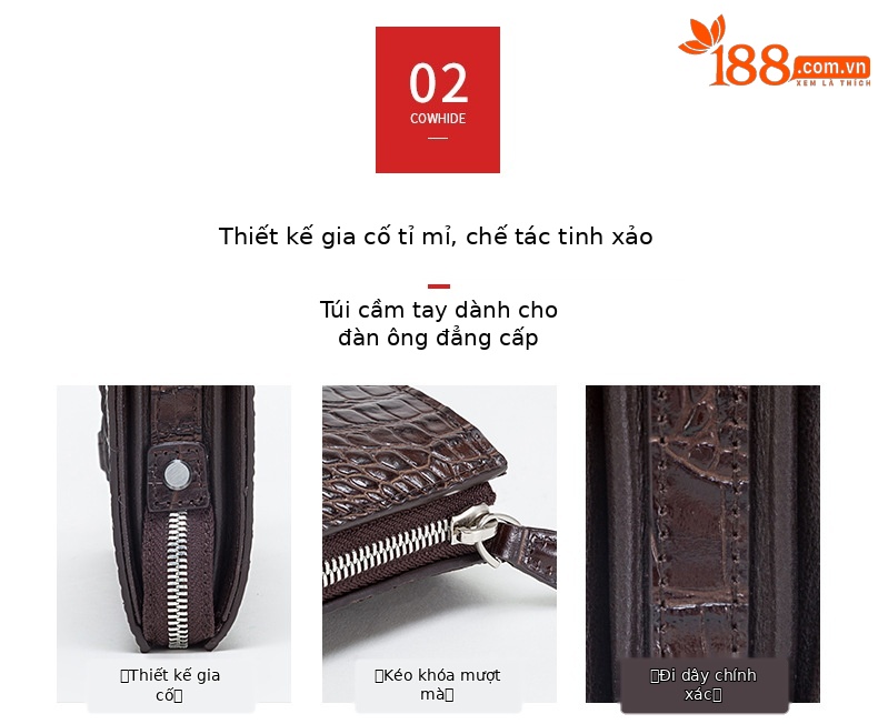 Túi clutch nam dập nổi vảy cá sấu cao cấp dây kéo 25×16×5.5 cm — Màu đen, Màu cà phê chi tiết 4
