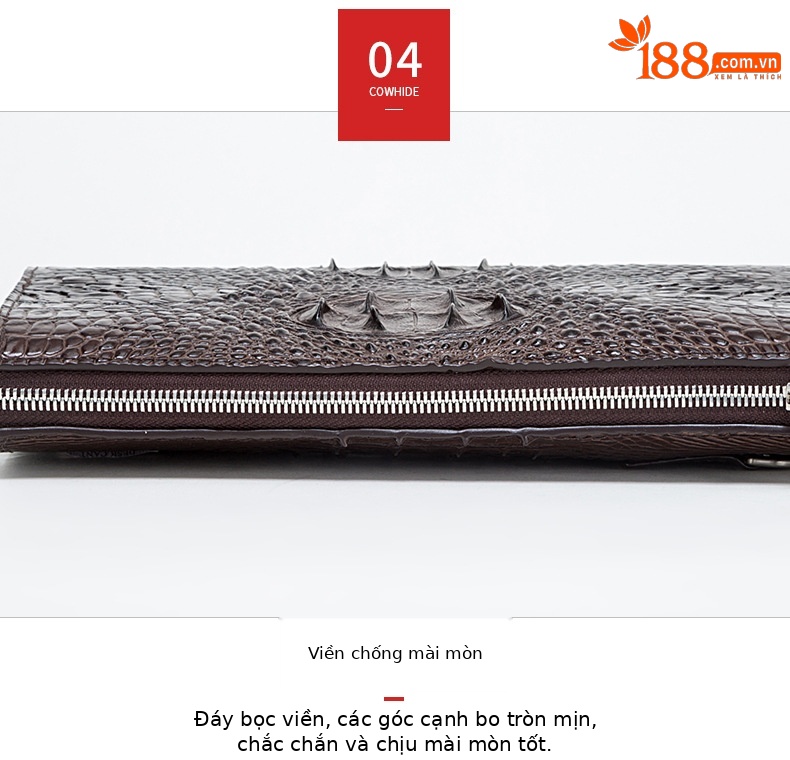 Túi clutch nam dập nổi vảy cá sấu cao cấp dây kéo 25×16×5.5 cm — Màu đen, Màu cà phê chi tiết 6