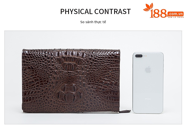 Túi clutch nam dập nổi vảy cá sấu cao cấp dây kéo 25×16×5.5 cm — Màu đen, Màu cà phê chi tiết 8