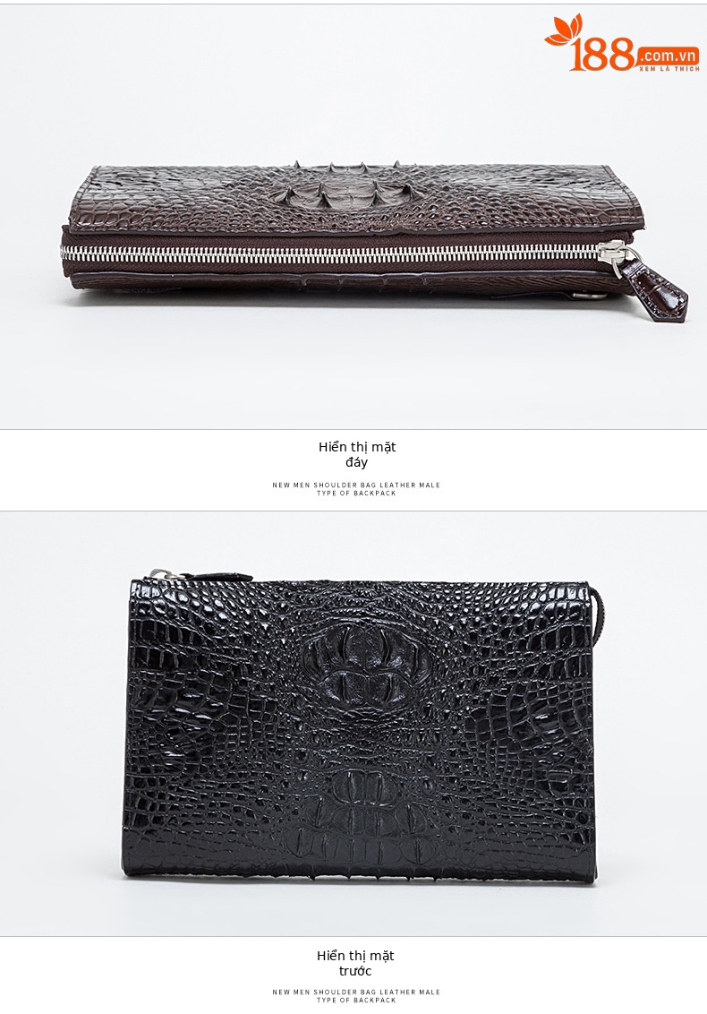 Túi clutch nam dập nổi vảy cá sấu cao cấp dây kéo 25×16×5.5 cm — Màu đen, Màu cà phê chi tiết 11