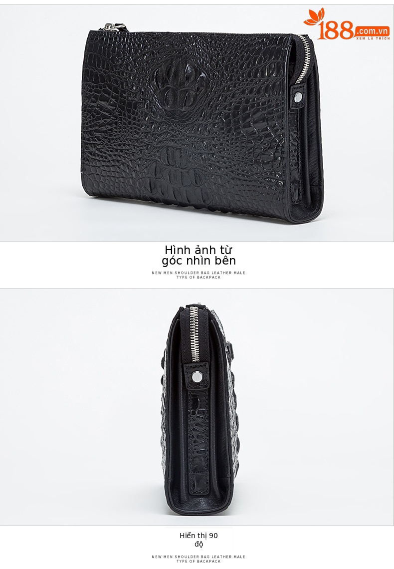 Túi clutch nam dập nổi vảy cá sấu cao cấp dây kéo 25×16×5.5 cm — Màu đen, Màu cà phê chi tiết 12
