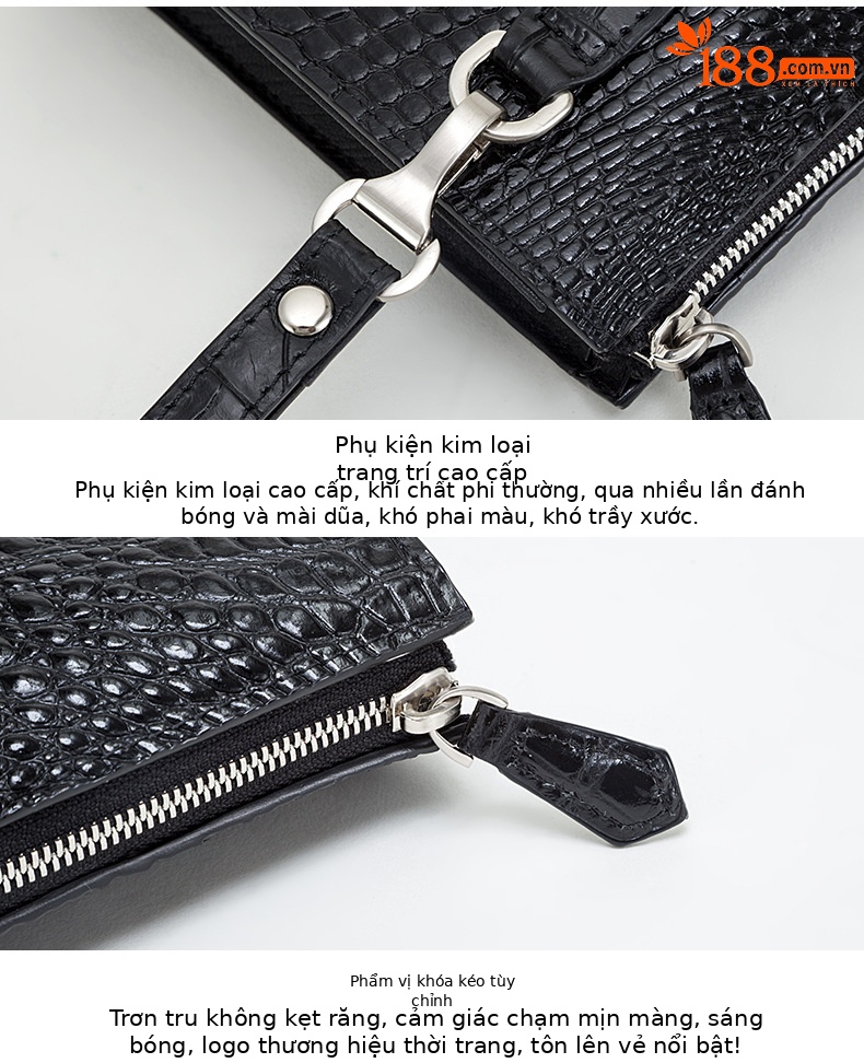Túi clutch nam dập nổi vảy cá sấu cao cấp dây kéo 25×16×5.5 cm — Màu đen, Màu cà phê chi tiết 15