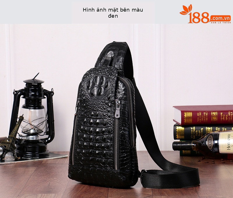 Túi đeo chéo nam họa tiết cá sấu phong cách Hàn Quốc da bò thật chi tiết 3