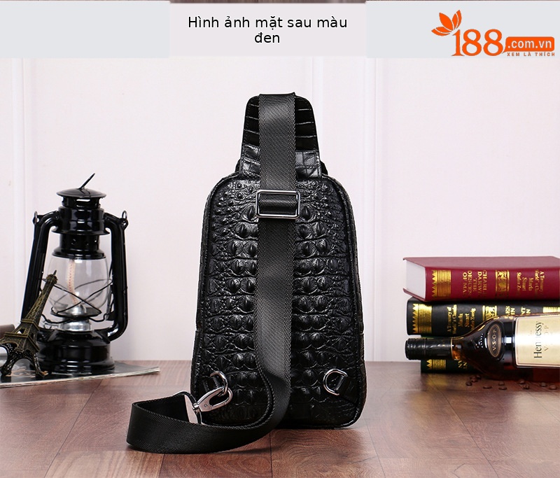 Túi đeo chéo nam họa tiết cá sấu phong cách Hàn Quốc da bò thật chi tiết 4