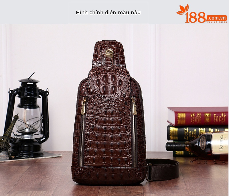 Túi đeo chéo nam họa tiết cá sấu phong cách Hàn Quốc da bò thật chi tiết 5