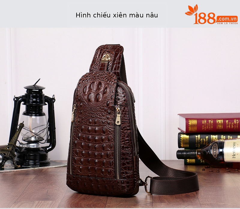 Túi đeo chéo nam họa tiết cá sấu phong cách Hàn Quốc da bò thật chi tiết 6