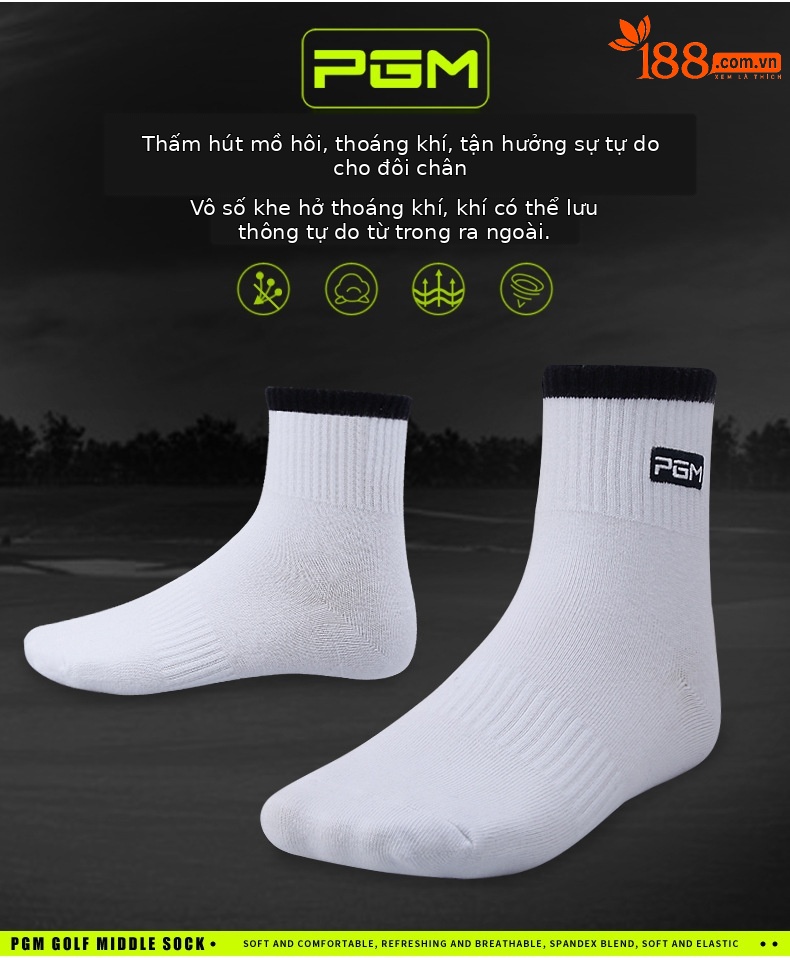 Tất golf PGM ống ngắn thể thao nam thấm mồ hôi thoáng khí xuân hè — WZ006 màu trắng, WZ006 màu đen, WZ019-màu trắng, WZ019-Màu đen chi tiết 12