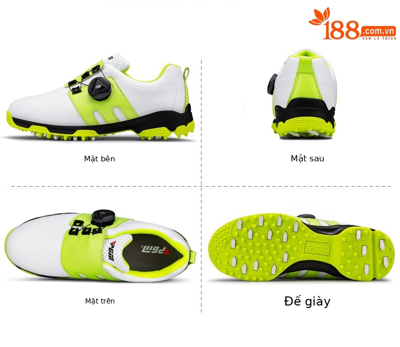 Giày golf trẻ em PGM thoáng khí chống trượt, dây giày xoay nút, đế EVA nhẹ — XZ099 bột trắng B, XZ099 Trắng Xanh lục huỳnh quang chi tiết 20