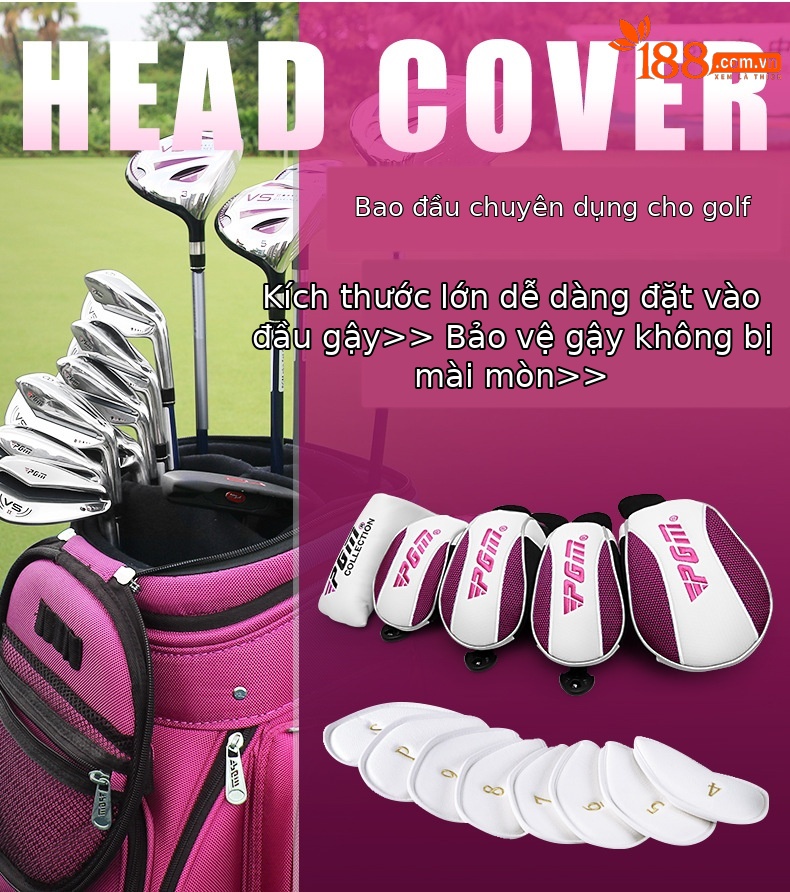 Bộ bọc đầu gậy golf nữ PGM – bọc gậy gỗ, gậy sắt và gậy đẩy — GT015 (mũ đội đầu bằng gỗ số 1), GT015 (mũ đội đầu bằng gỗ số Ba), GT015 (mũ đội đầu bằng gỗ số 5), GT015 (đầu gậy sắt) chi tiết 2