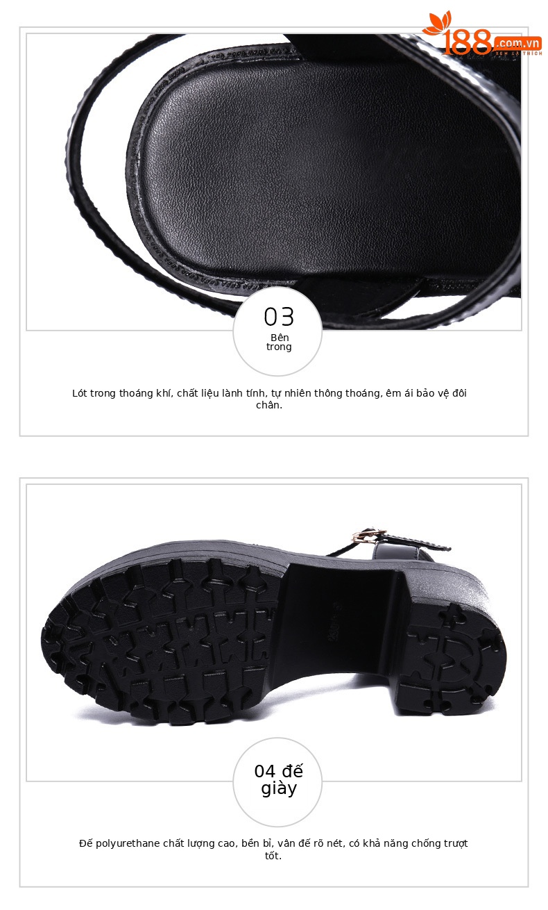 Sandal cao gót nữ hở mũi đế xuồng platform da bóng mũi nhọn gót dày — Màu đen, Màu trắng chi tiết 3