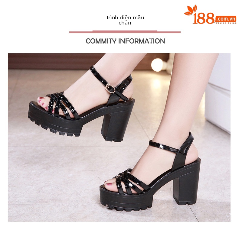 Sandal cao gót nữ hở mũi đế xuồng platform da bóng mũi nhọn gót dày — Màu đen, Màu trắng chi tiết 5