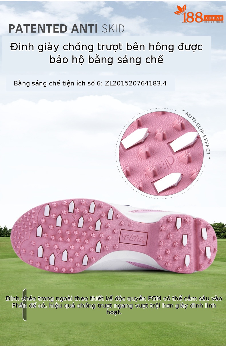 Giày golf nữ PGM chống nước khóa vặn dây đế foam — XZ115 màu đen, XZ115 toàn màu trắng, XZ115 trắng hồng chi tiết 2