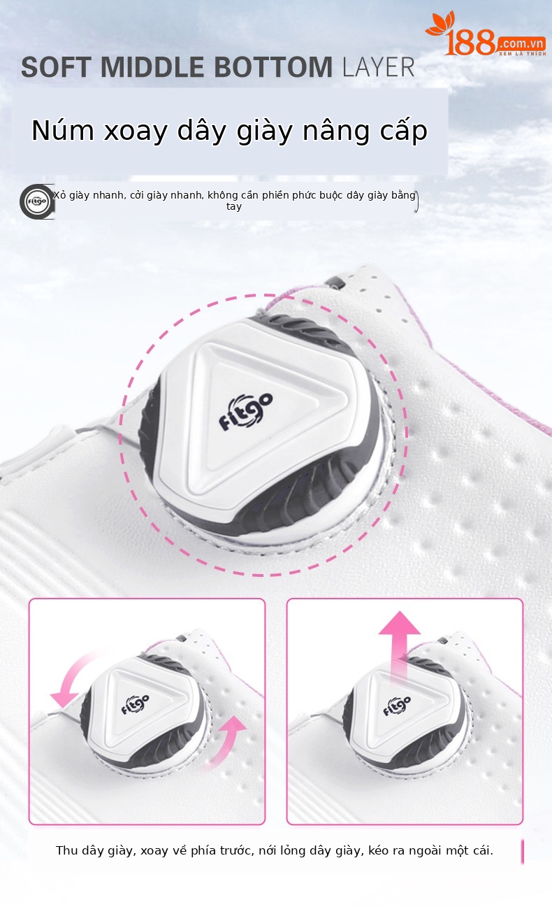 Giày golf nữ PGM chống nước khóa vặn dây đế foam — XZ115 màu đen, XZ115 toàn màu trắng, XZ115 trắng hồng chi tiết 3