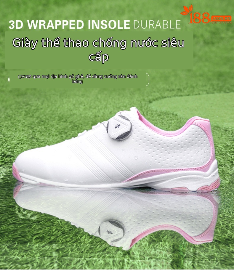 Giày golf nữ PGM chống nước khóa vặn dây đế foam — XZ115 màu đen, XZ115 toàn màu trắng, XZ115 trắng hồng chi tiết 4