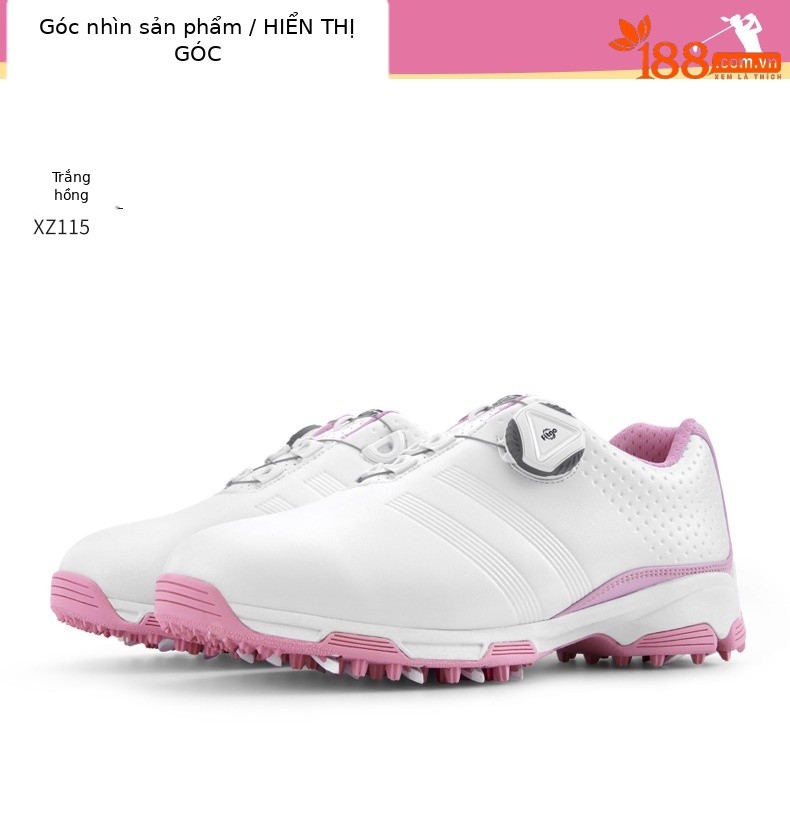 Giày golf nữ PGM chống nước khóa vặn dây đế foam — XZ115 màu đen, XZ115 toàn màu trắng, XZ115 trắng hồng chi tiết 13