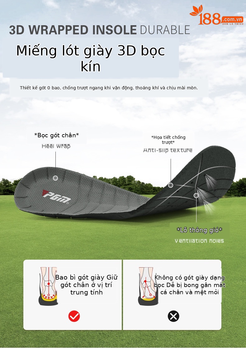 Giày golf nữ PGM chống nước khóa vặn dây đế foam — XZ115 màu đen, XZ115 toàn màu trắng, XZ115 trắng hồng chi tiết 5