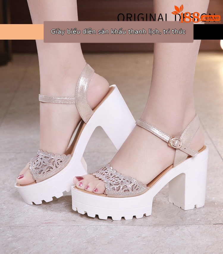 Sandal nữ đế xuồng cao gót siêu cao đính đá mũi hở, gót 13 cm — Đen 13cm, Vàng 10cm, Màu đen 10cm, Vàng 13cm chi tiết 1