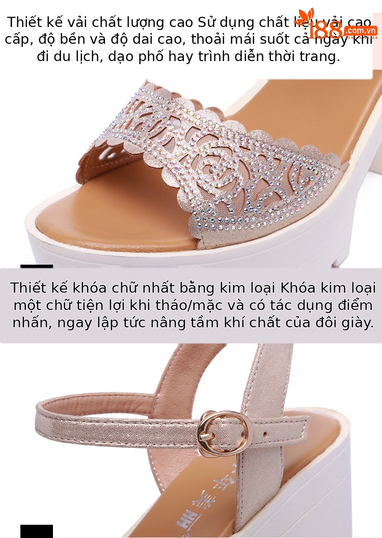 Sandal nữ đế xuồng cao gót siêu cao đính đá mũi hở, gót 13 cm — Đen 13cm, Vàng 10cm, Màu đen 10cm, Vàng 13cm chi tiết 6