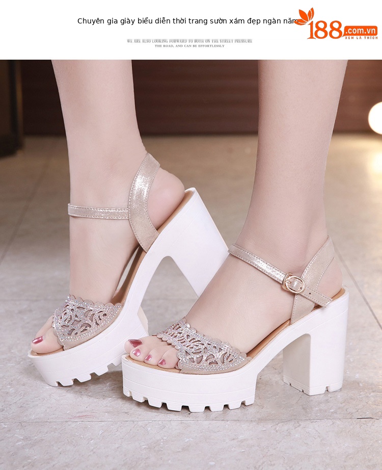 Sandal nữ đế xuồng cao gót siêu cao đính đá mũi hở, gót 13 cm — Đen 13cm, Vàng 10cm, Màu đen 10cm, Vàng 13cm chi tiết 9