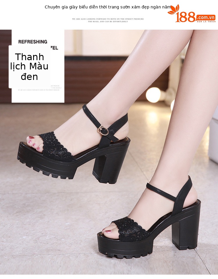 Sandal nữ đế xuồng cao gót siêu cao đính đá mũi hở, gót 13 cm — Đen 13cm, Vàng 10cm, Màu đen 10cm, Vàng 13cm chi tiết 11