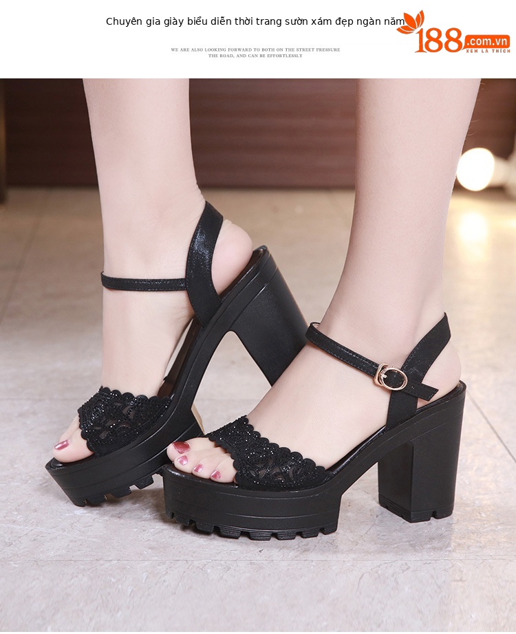 Sandal nữ đế xuồng cao gót siêu cao đính đá mũi hở, gót 13 cm — Đen 13cm, Vàng 10cm, Màu đen 10cm, Vàng 13cm chi tiết 12