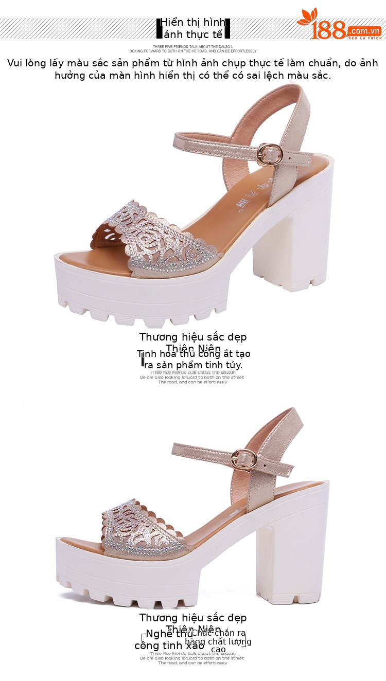 Sandal nữ đế xuồng cao gót siêu cao đính đá mũi hở, gót 13 cm — Đen 13cm, Vàng 10cm, Màu đen 10cm, Vàng 13cm chi tiết 15