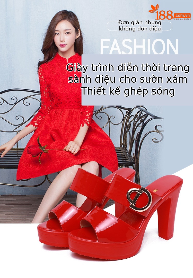 Dép nữ đế xuồng cao gót mũi hở da bóng phong cách Hàn Quốc 2025 — Màu đen, Màu trắng, Màu đỏ chi tiết 1