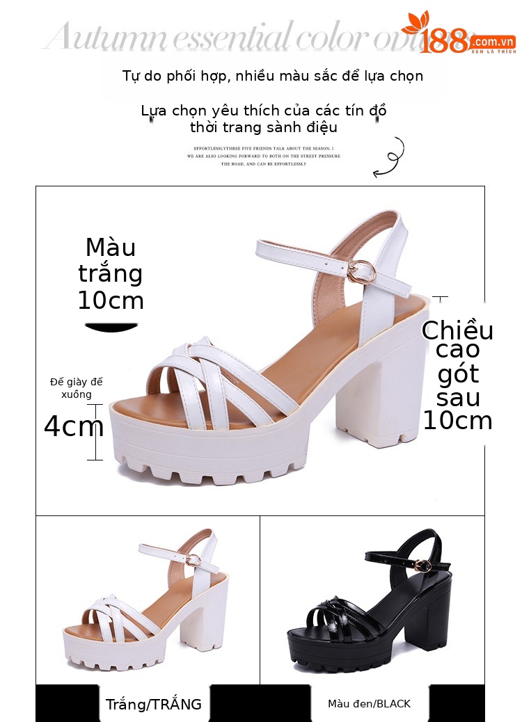 Sandal cao gót nữ kiểu Qipao đế xuồng platform gót dày 10 cm — Màu đen 10cm, Màu trắng 10cm, Màu đen 8cm, Trắng 8cm chi tiết 3