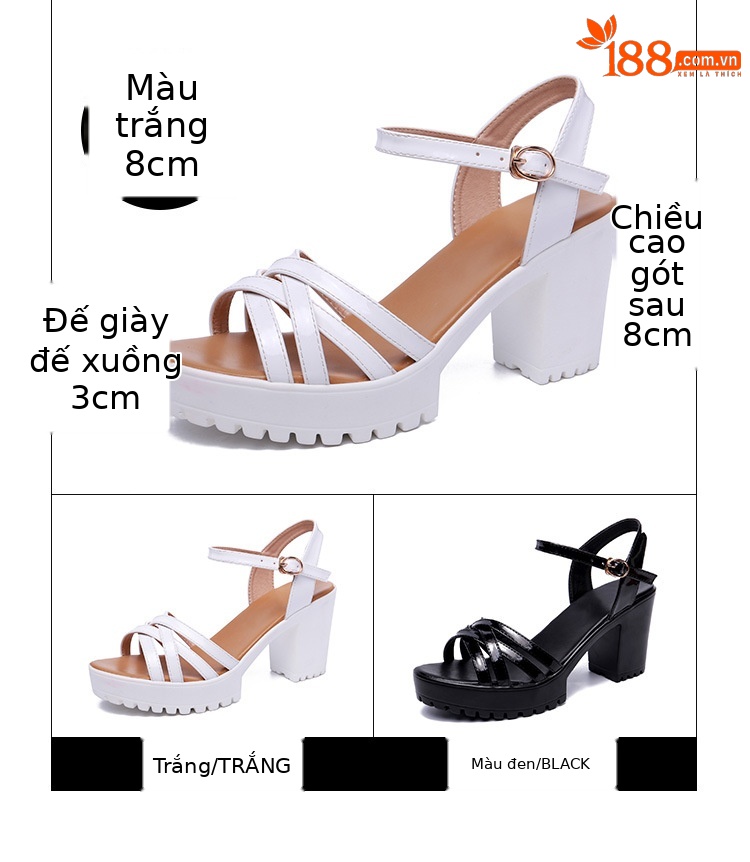 Sandal cao gót nữ kiểu Qipao đế xuồng platform gót dày 10 cm — Màu đen 10cm, Màu trắng 10cm, Màu đen 8cm, Trắng 8cm chi tiết 4