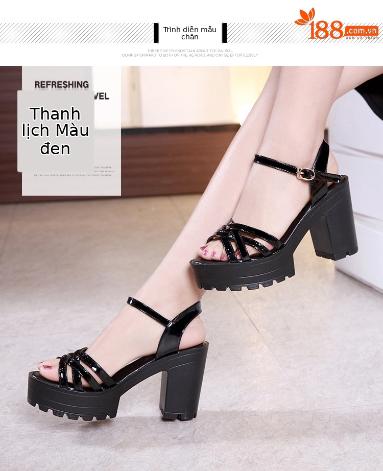 Sandal cao gót nữ kiểu Qipao đế xuồng platform gót dày 10 cm — Màu đen 10cm, Màu trắng 10cm, Màu đen 8cm, Trắng 8cm chi tiết 8