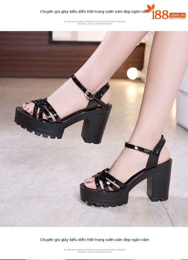 Sandal cao gót nữ kiểu Qipao đế xuồng platform gót dày 10 cm — Màu đen 10cm, Màu trắng 10cm, Màu đen 8cm, Trắng 8cm chi tiết 9